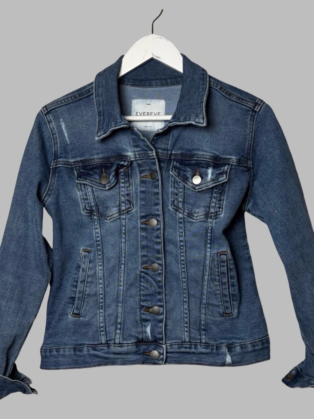Evereve Ever Denim Jacket Mari SZ S Stretch Classic Timeless Jean Trucker Jacket